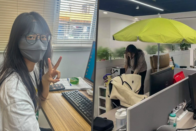 Çin’de ofiste şemsiye açıp maske takıyorlar